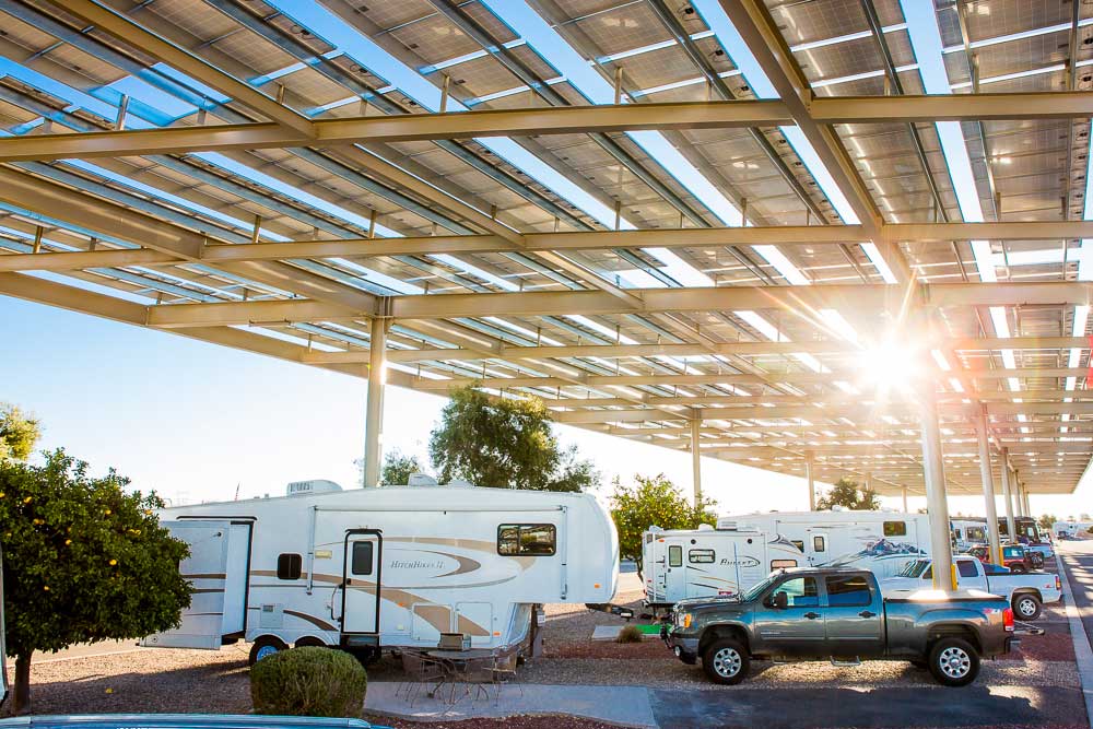 Camping under a solar parasol